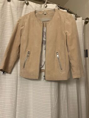 Suede Zip-Front Jacket in Dusty pink